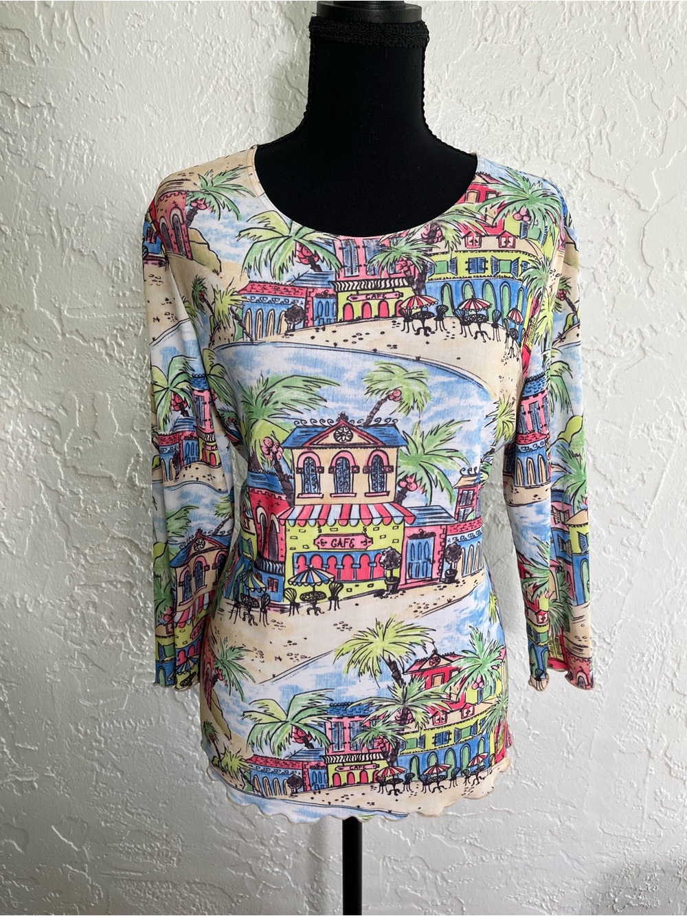 Multicolor Beach Town Print Long Sleeve Tee